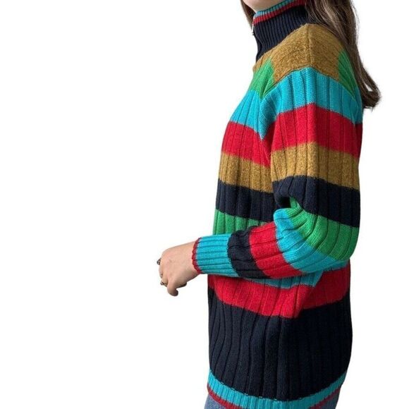 Vintage 1980s Mondi Rainbow Striped Wool Quarter Zip Ski Sweater West Germany - Picture 7 of 9